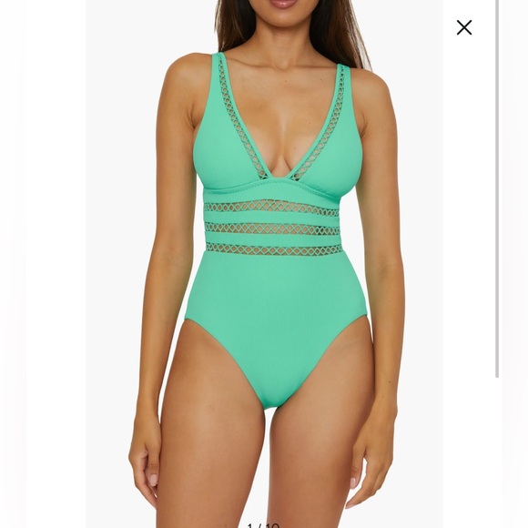 NWOT Becca Open Knit Plunge One-Piece Swimsuit Medium